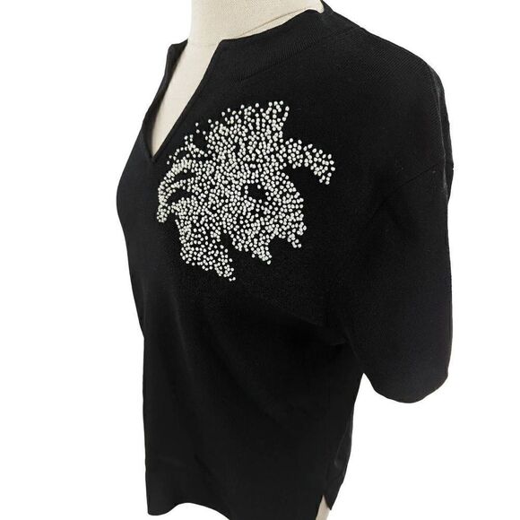 Sigrid Olsen Women Black Abstract Embroidered Knit Blouse Size XL - Picture 3 of 12